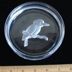 Kookaburra Bird, Hoya Crystal Wine Bottle Coaster or Pin/Trinket Dish, Clear